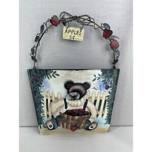 VTG Metal Bear Wall Pocket Letter Holder Lodge Cabin Country Apple 8x11 Rustic